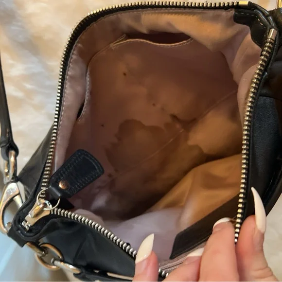 Coach black leather messenger crossbody bag shoulder silver hardware flap - Picture 9 of 16